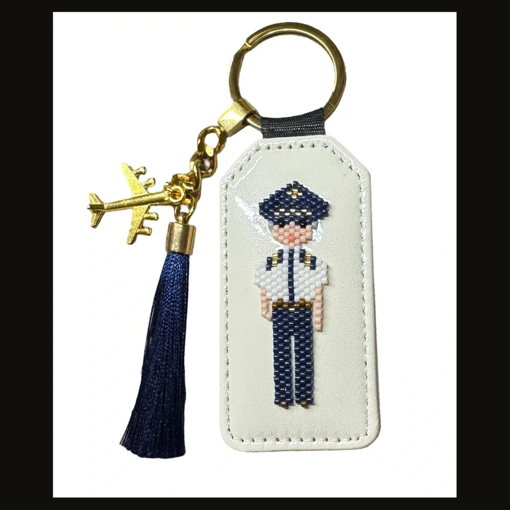 Hand Crafted Cream and Navy Pilot Key Holder